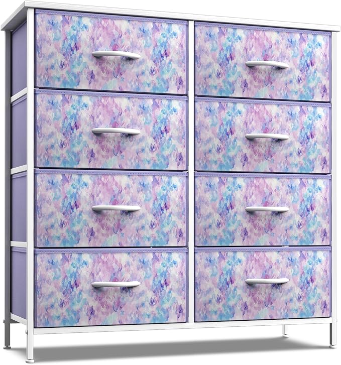 Sorbus Dresser with 8 Drawers - Furniture Storage Chest Tower Unit for Bedroom, Hallway, Closet, Office Organization Steel Frame, Wood Top, Easy Pull Fabric Bins (8-Drawer, Tie-dye Blue/Pink/Purple)