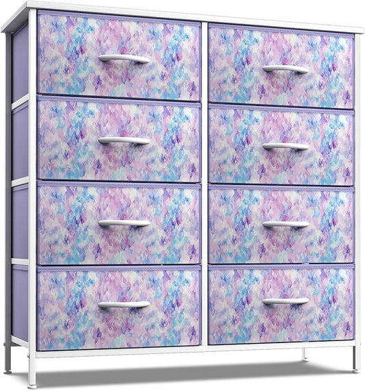 Sorbus Dresser with 8 Drawers - Furniture Storage Chest Tower Unit for Bedroom, Hallway, Closet, Office Organization Steel Frame, Wood Top, Easy Pull Fabric Bins (8-Drawer, Tie-dye Blue/Pink/Purple)