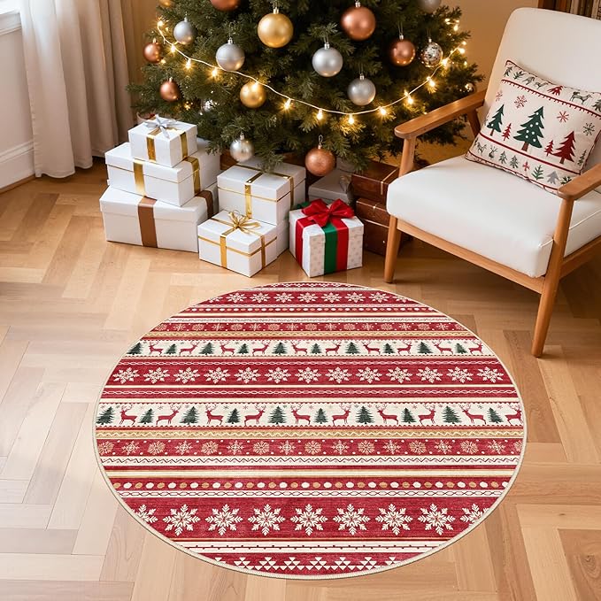 Area Rugs for Living Room Washable Living Room Rug Soft Neutral Indoor Floor Carpet Non-Slip Stain Resistant Modern Boho Rugs for Bedroom Dining Room Kids Room Nursery Office Home Red Green