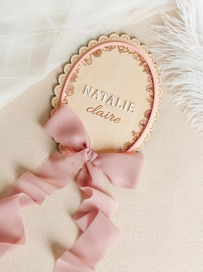 Personalized Newborn Name Sign - Custom Baby Birth Announcement Plaque with Bow, Wood & Acrylic Nursery Decor, Newborn Photo Prop, Nursery Decor