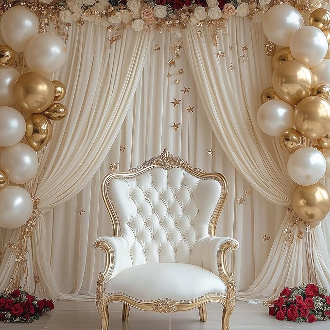 Ivory Backdrop Curtains for Wedding Parties, 10x7FT Wrinkle Free Photo Backdrop Curtains for Wedding Birthday Party Baby Shower, Fabric Drape with Rod Pockets 5ft x 7ft, 2 Panels
