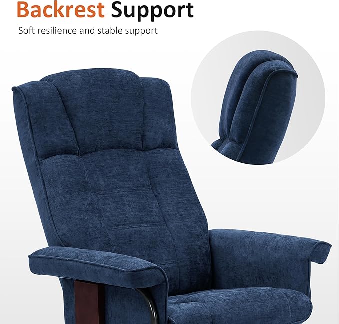 MCombo Manual Swivel Recliner with Ottoman, Chair Ottoman Set for RV Small Spaces, Living Room, Bedroom, Office 9019 4919 (Textile, Blue)