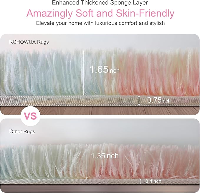 Thick Area Rug 4x6 Fluffy Shag - Rainbow Unicorn Carpet for Girls Bedroom, Soft Plush Fuzzy Pastel, Thickened Washable Non-Slip Shaggy Rug for Kids, Nursery, Living Room, Baby, Dorm