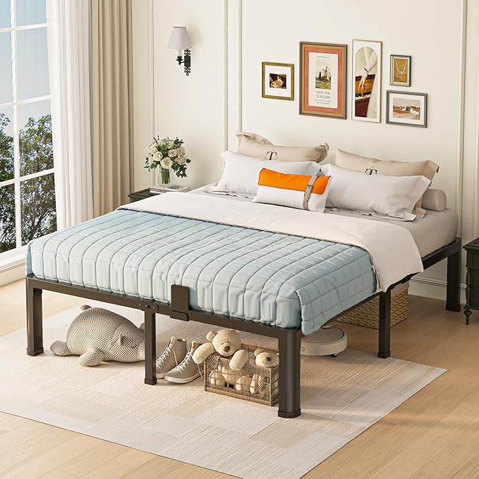 14 inch California King Bed Frame with Round Corner Legs Mattress Slide Stopper,3500 lbs Heavy Duty Metal Platform,Steel Slat Support,No Box Spring Needed,Easy Assembly,Noise Free