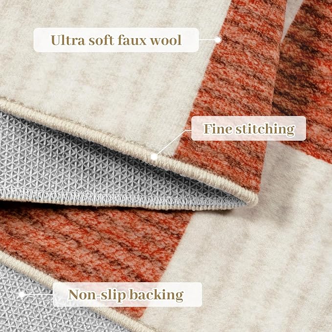 Machine Washable 5x7 Area Rugs for Living Room Checkered, Non Slip Soft Low Pile Farmhouse Halloween Modern Neutral Playroom Boys Rugs for Bedroom, Large Carpet Rugs for Dining Room(Orange,5'x7')