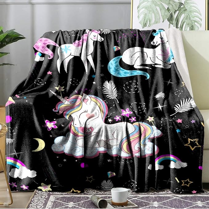 Ultra Soft Fleece Blanket- Lightweight & Warm Throw Blanket for Couch, Cozy Plush Sherpa Blanket for Adults Kids, Durable & Easy Care (Unicorn, 60x80 in)