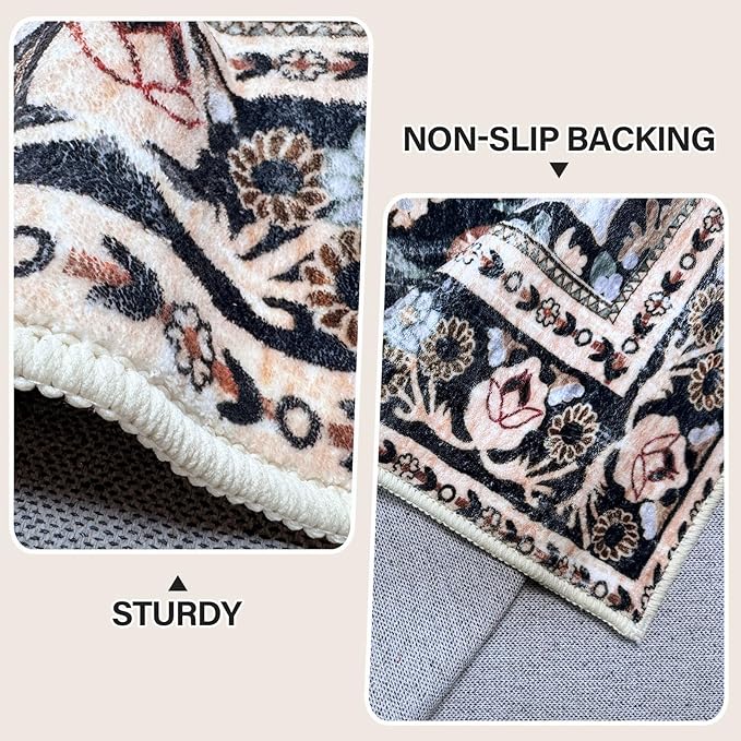 Vhong Black and Brown Area Rugs Boho Washable Vintage Modern Neutral Large Carpet 8×10 High Traffic Rugs for Dinning Room Living Room Bedroom Farmhouse Non Slip