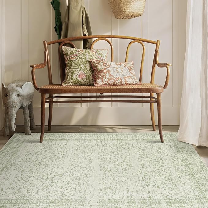 Boho Font Door Mat for Indoor Entrance Washable Non Slip Vintage Floral Aesthetic 3x5 Area Rugs for Entryway Entry,Sage Green