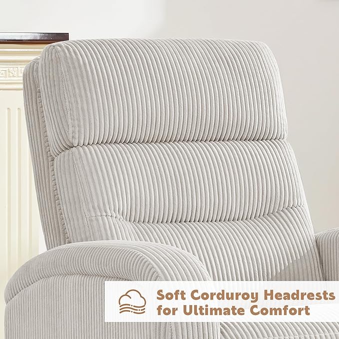 Swivel Recliner Chair for Adult, Upholstered Rocker Recliner Glider for Nursery, Manual Comfort Rocking Recliners for Living Room, Bedroom, Corduroy Camel