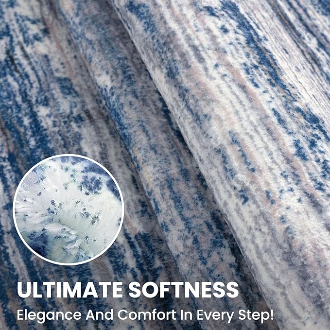 3' Washable Round Rug for Entryway, Navy Blue Gray Neutral Multi Soft Non-Slip Area Rugs Modern Abstract Low-Pile Carpet, Neutral Vintage Circle Rugs for Living Room Dining Bedroom Foyer