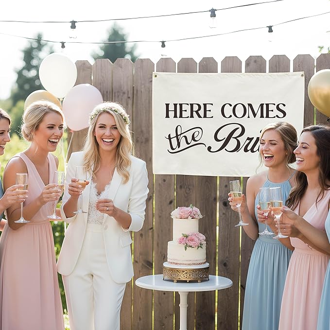 Bachelorette Party Wall Decor Canvas Banner for Bridal Shower Gift-Bride Welcome Decoration,Wedding Decoration Accessories Hanging Rectangular Flag Poster Wall Art,Here Comes the Bride 28.5" L x 20" W