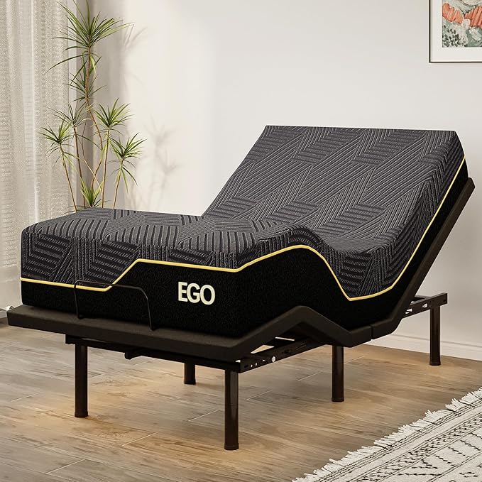 Twin XL Adjustable Bed Frame and 14 inch Memory Foam Mattress, Independent Head and Foot Incline Electric Bed with Massage, Wireless Remote, Zero Gravity, LED Lights, 2 USB Ports, Adjustable 12" Legs