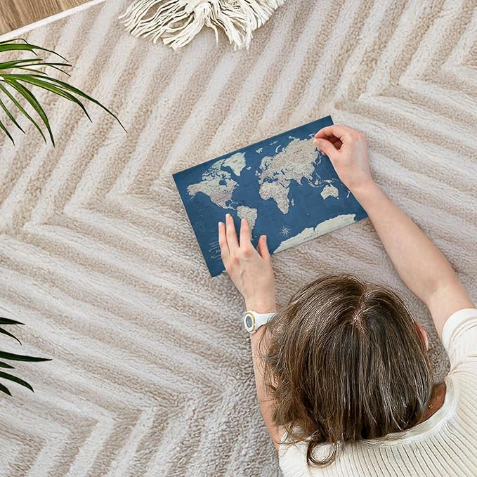 ElephantStock - World Adventures Push Pin Travel Map I Wall Art - Horizontal Canvas Wall Art - Living Room Wall Decor - Printmaking Map Canvas Art - Blue And Beige Decor - 12" x 8"