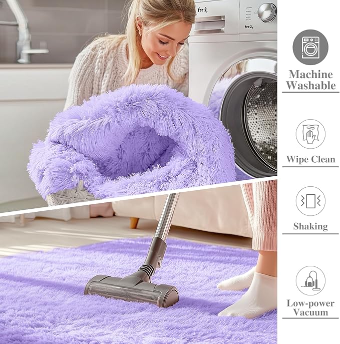 OLANLY 9x12 Machine Washable Large Area Rugs for Living Room, Bedroom, Soft Fluffy Shaggy Bedside Rug, Indoor Floor Carpet for Kids Girls and Boys, Dorms, Nursery, Home Decor Aesthetic, Light Purple