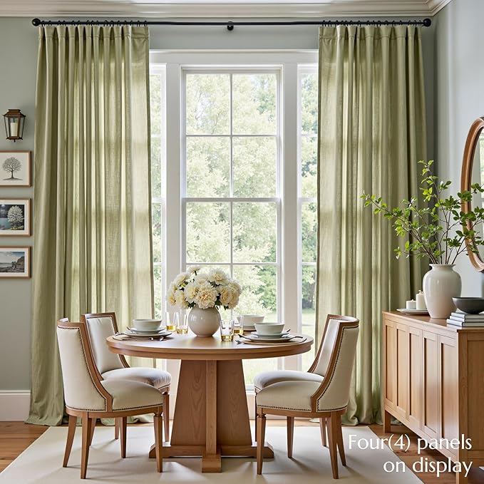 jinchan Linen Blend Curtains 96 inch Length 2 Panels for Bedroom Living Room, Floor to Ceiling 50 inch Wide Farmhouse Drapes with Rod Pocket Back Tab(50W x 96L, Sage Green)