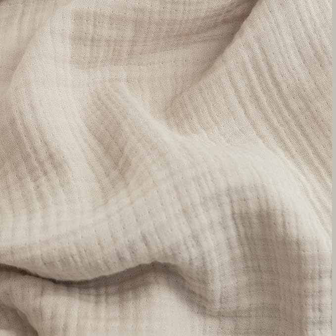 FOSSA Muslin Blanket with Fringe - 4-Layer 100% Cotton Gauze Super Soft & Breathable Throw -Lightweight Decorative Cooling Blanket for Bed, Sofa, Office (Beige, Queen (90" × 90"))