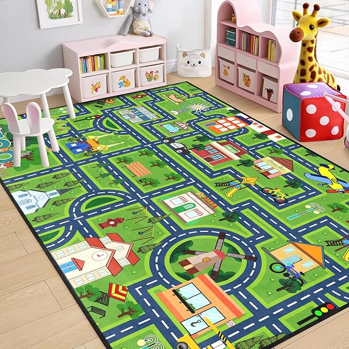 Car Rugs for Kids - Car Track Carpet Road Rug for Bedroom Road Map Carpet Kids Toy Play Mat Farm, 3x5 Feet