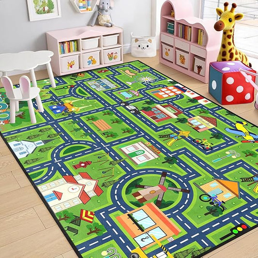 Car Rugs for Kids - Car Track Carpet Road Rug for Bedroom Road Map Carpet Kids Toy Play Mat Farm, 3x5 Feet