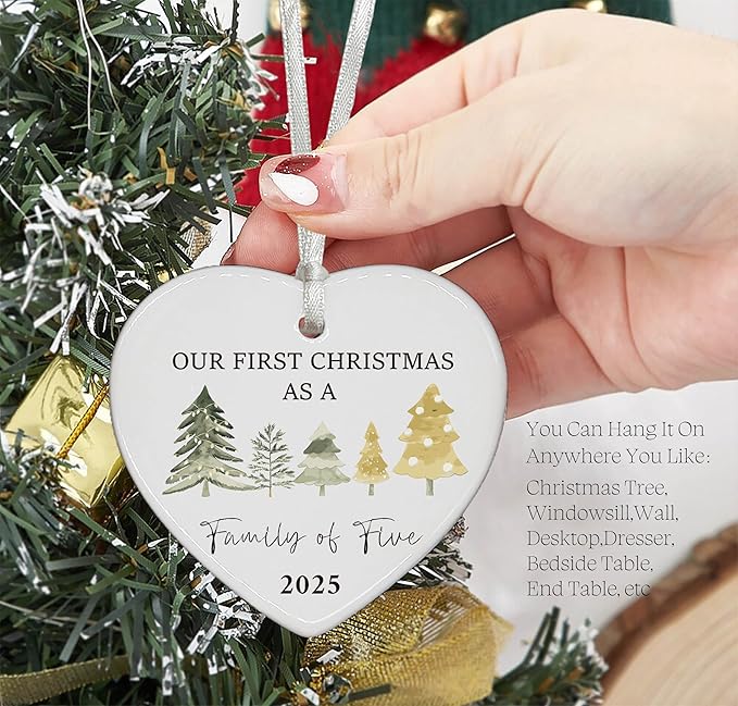 Our First Christmas as a Family of Five-2025 for The Third Kid from Parents-Litter Brother Sister New Baby Gift-Welcome Newborn Birth-Hanging Heart Shaped Ornament-Double Sided Printed