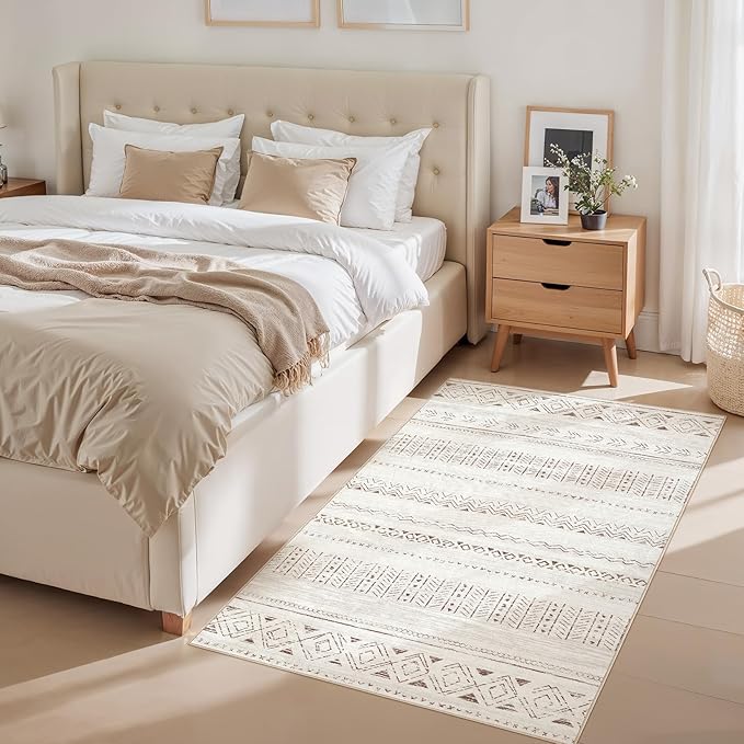 Area Rugs for Living Room Washable Living Room Rug Soft Neutral Indoor Floor Carpet Non-Slip Stain Resistant Modern Boho Rugs for Bedroom Dining Room Kids Room Nursery Office Home Brown Cream