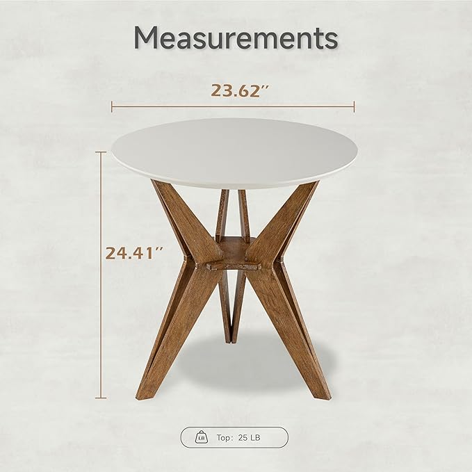 COZAYH Farmhouse End Table Distressed Wood Side Table with Crisscross Legs and X Legs, Accent Table with White Top and Tripod Base for Living Room, Office, Boho Decor, Modern Rustic, Nature, Round