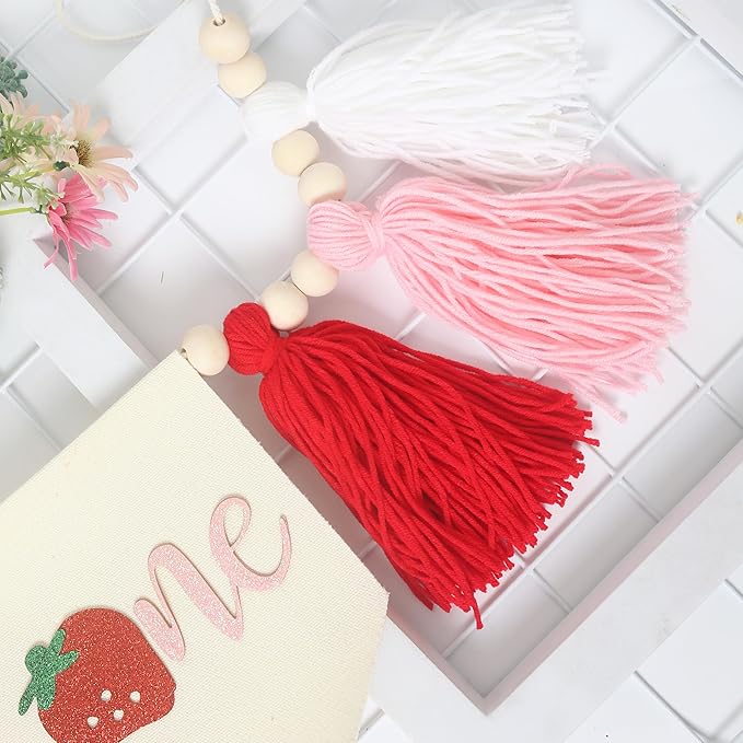 Strawberry 1st Birthday Decor - Sweet One Tassels Highchair Banner - Berry Tassels High Chair Banner For Kids Party - Baby Girl Berry Birthday Decoration - Strawberry High Chair Banner For Photo Booth Props