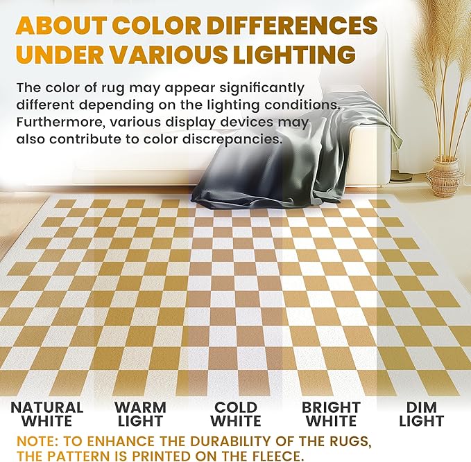 Washable Checkered Rug, 9x12 Tan Brown Checkerboard Modern Boho Foldable Large Area Rugs for Living Room, Low Pile Ultra-Thin Non-Slip Indoor Carpet for Office Bedroom Diningroom Classroom