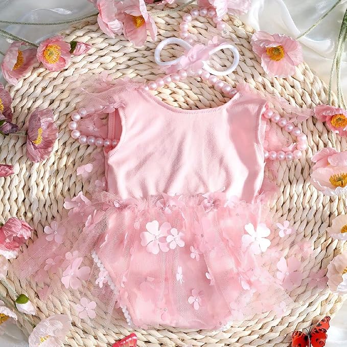 Newborn Girl Photography Outfits, Backless Lace Romper with Flower Headband Photo Props, Baby Girl Photoshoot Outfits