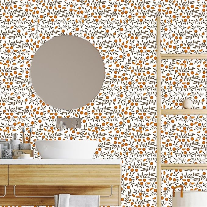 Orange Leaf Wallpaper Boho Wall Paper Orange Leaves Wall Stickers Removable Fruit Leaf Decals Peel and Stick Boho Fruit Leaves Wall Decals for Bedroom Living Room Kitchen Decor