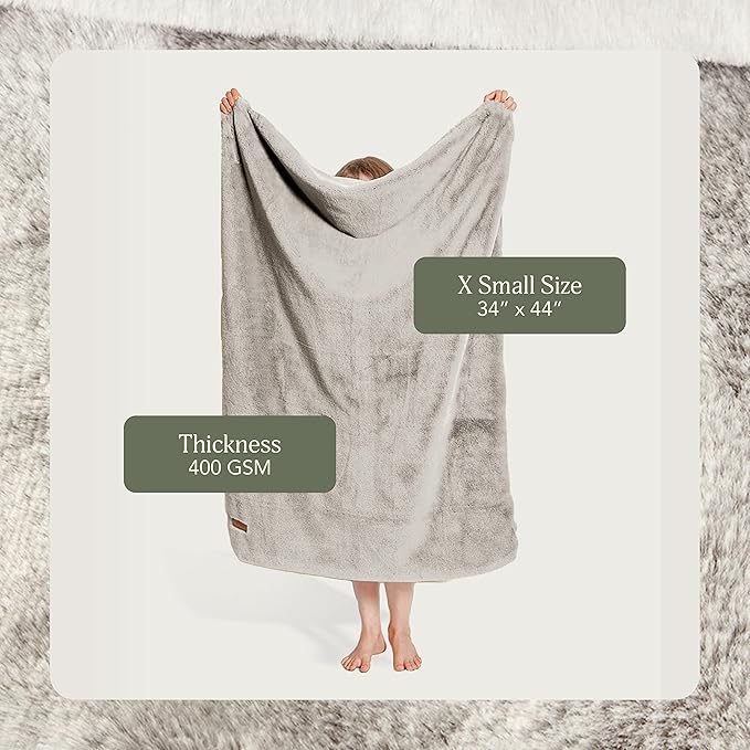 UnHide Lil’ Marsh - Faux Fur Blanket - Durable, Lightweight, Extra Soft Blanket - Machine Washable - Add a Layer of Softness to Any Bed, Couch, or Reading Chair - Greige, X-Small (34” x 44”)