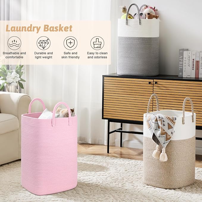 Laundry Basket,Woven Cotton Rope Laundry Hamper,80L Versatile Storage for Dirty Clothes,Baby Toys,and Blankets in Bathroom, Nursery,and Living Room