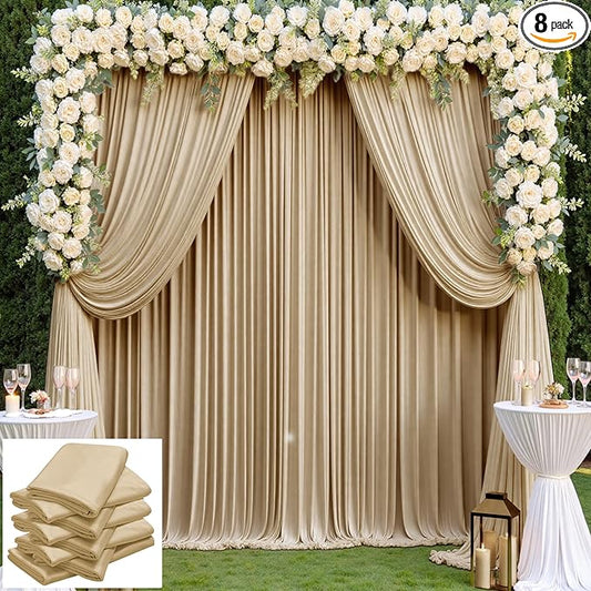 40×14 ft Beige Backdrop Curtain for Wedding Parties, 8 Panels 14ft Long Wrinkle Free Silky Polyester Backdrop Drapes Tan Photo Back Drop Cloth for Birthday Baby Shower Photography Backgrounds