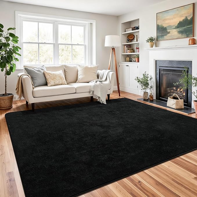 Chicrug 4x6 Minimalist Washable Area Rugs for Bedroom Living Room Classroom, Modern Soft Memory Foam Rug for Kids Nursery, Low Plie Indoor Carpet for Dorm Dining Office Bedside Room Decor, Black