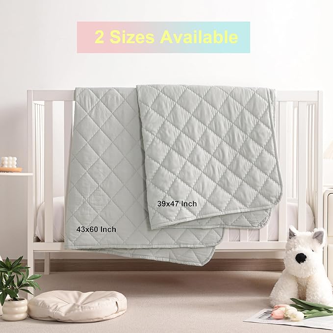 BEDSUM 100% Brushed Microfiber Down Alternative Toddler Comforter, Ultra Soft Lightweight and Warm Breathable Crib Quilted Blanket for Nursery Stroller Bed, 39x47 Inches, Light Grey