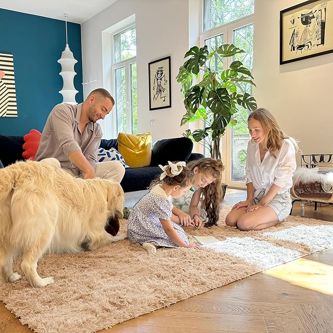 OLANLY 2x8 Machine Washable Runner Rugs for Hallway, Soft Fluffy Shaggy Bedside Rugs for Bedroom, Living Room, Indoor Floor Carpet for Kids Girls and Boys, Nursery Rooms, Home Decor Aesthetic, Beige