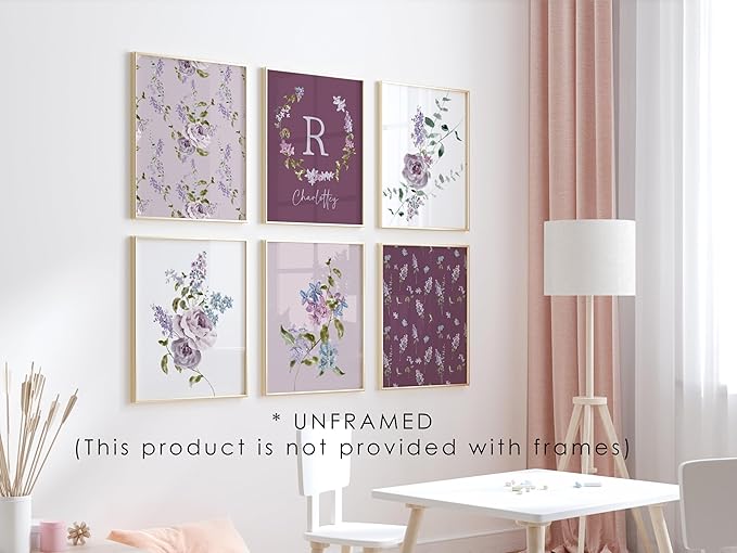 Personalized Name Flower Nursery Wall Art Prints, Crib & Nursery décor, Newborn Baby Girl Gift Present, Floral Baby Girl Room Pictures, Poster For Baby And Kids (6 Prints, Flower 2)