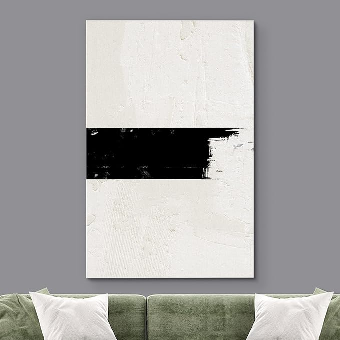 SIGNWIN Canvas Print Wall Art Geometric Black Stripe Tan Color Field Abstract Shapes Illustrations Minimalism Contemporary Nordic Relax/Calm Zen Decorative for Living Room, Bedroom, Office - 32"x48"