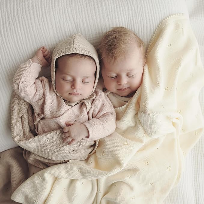 Organic Baby Blanket + Hat Gift Set for Boys - 100% Soft Luxury Cotton Receiving Swaddle Blanket + Bonnett Registry for Newborns & Infants (Powder Blue + Hat)