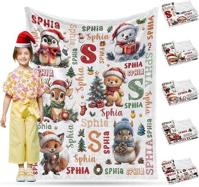 Ship Next Day, Custom Christmas Blanket - Merry Christmas Personalized Blanket, Xmas Gifts for Family Mom Dad Daughter Son Grandkids, for Teen Girls Women Man, Stocking Stuffers