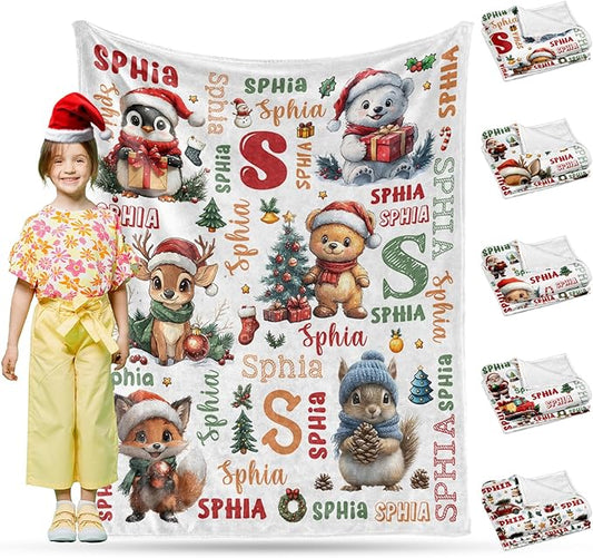 Ship Next Day, Custom Christmas Blanket - Merry Christmas Personalized Blanket, Xmas Gifts for Family Mom Dad Daughter Son Grandkids, for Teen Girls Women Man, Stocking Stuffers