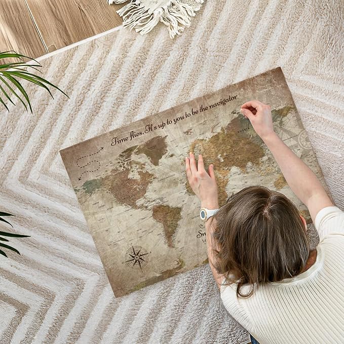 ElephantStock - Personalized Be The Navigator I Push Pin World Map Wall Art - Horizontal Canvas Wall Art - Living Room Wall Decor - Digital Art Map Canvas Art - Brown And Beige Decor - 30" x 20"