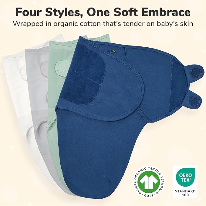 Mama Cheetah Baby Swaddle Sack, Organic Cotton Swaddle Blanket, Adjustable Swaddle Sleep Sacks, Easy Swaddles for Boy Girl 0-3 Month, Baby Essentials, 4-Pack, Neutral Bliss