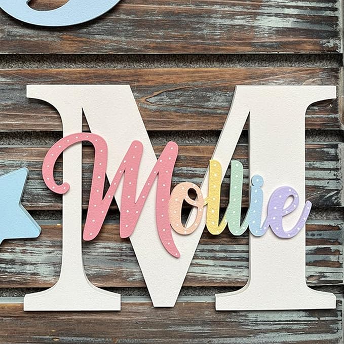 Custom Boho Wood Personalized Initial & Name Sign, 3D Wooden Layered Handmade Letter Wall Decor for Nursery or Child's Bedroom, Boho Flower Name Sign, Girl or Boy's Birthday Gift
