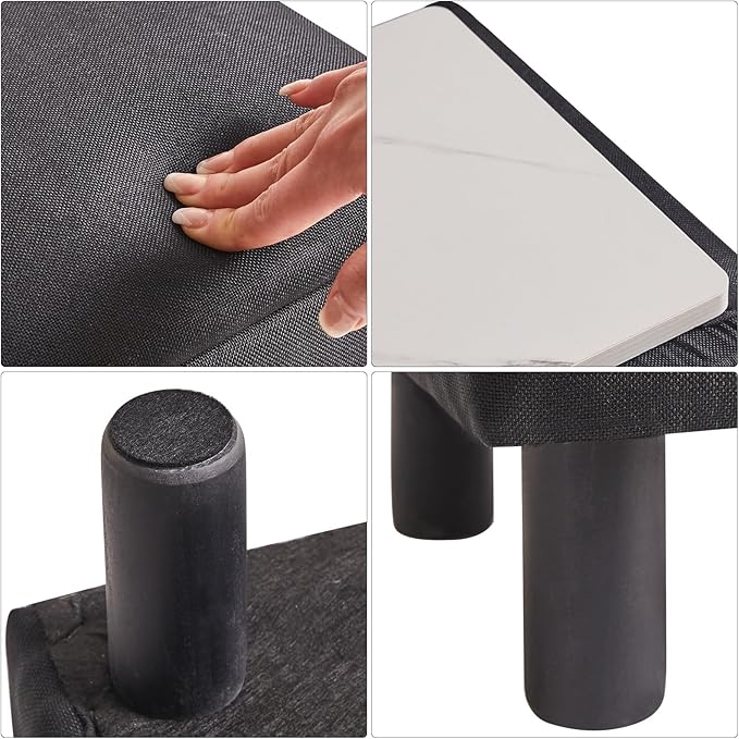 IBUYKE Storage Ottoman Footrest Stool with Linen Fabric, Rectangular, Flip Top Lid, Non-Slip Feet, Compact Design, Stylish and Functional, Black RF-BD220