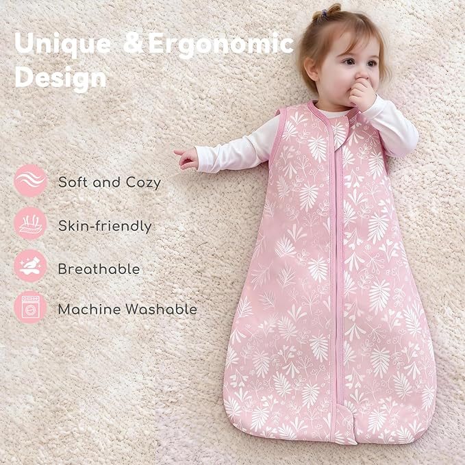 Baby Sleep Sack 12-18 Months 0.5 TOG, 100% Cotton Baby Wearable Blanket with 2-Way Zipper, Infant Toddler Sleeping Sack for Newborn Boys and Girls, Flowers & Leaves