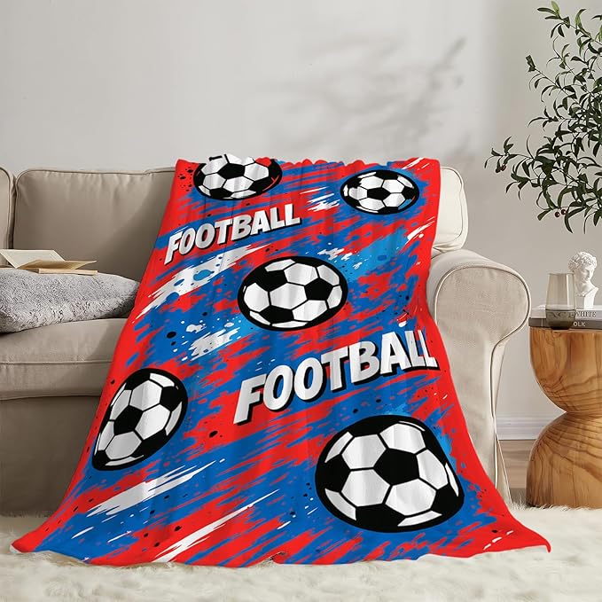 Soccer Football Throw Blanket Soft Cozy Fleece Fuzzy Plush Warm Sports Stuff Bedding Blankets Soccer Gifts for Boys Girls Kids Adult Men Women 50"X60"