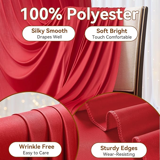 40×14ft Wrinkle Free Red Backdrop Curtain for Wedding Parties,8 Panels 5×14ft Height Soft Silky Polyester Backdrop Drapes Red Photo Back Ddrop Curtains for Event Photography Christmas Background Cloth