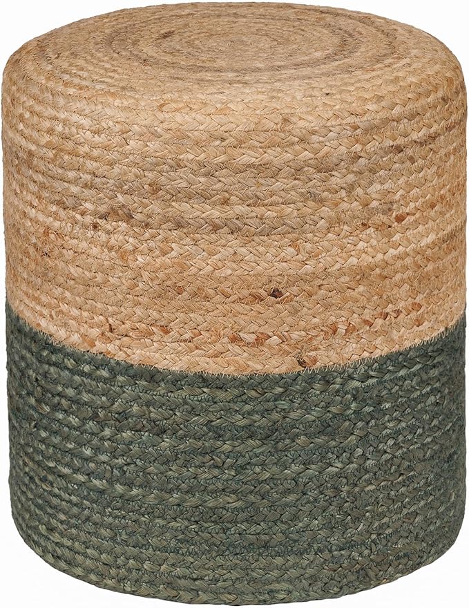 REDEARTH · Cylindrical Pouf Foot Stool Ottoman - Jute Braided Pouffe Poof Accent Sitting Footrest for The Living Room, Bedroom, Nursery, Patio, Lounge - Set of 2 (14.5”X14.5”X16”; Natural Olive)