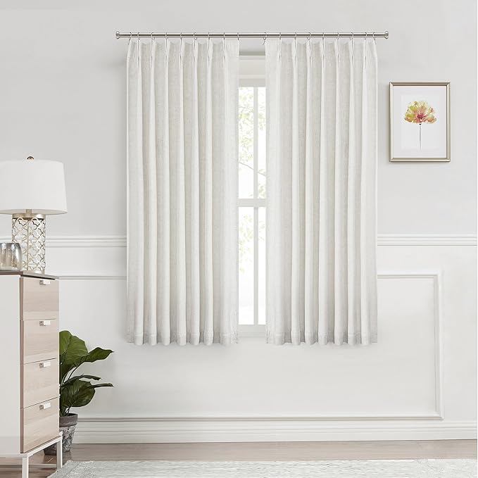 Natural Pinch Pleated Blackout Curtain Panels Linen Texture Thermal Insulated Energy Efficient Window Treatment Drapes with Full Blackout Liner for Living Room Bedroom with Hooks, 40"x63"x2