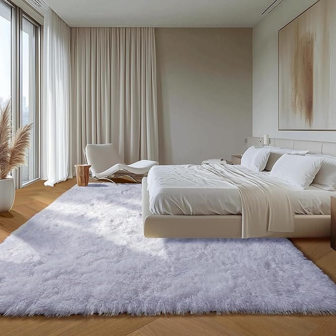 ONASAR White 8x10 Area Rugs for Living Room, Large Fluffy Shag Bedroom Rug, Washable Soft Plush Thick Shaggy Big Floor Carpet for Kids Boy and Girls Teen Dorm Nursery Indoor Home Decor Aesthetic